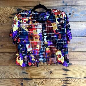 K Petite ruffle open front top